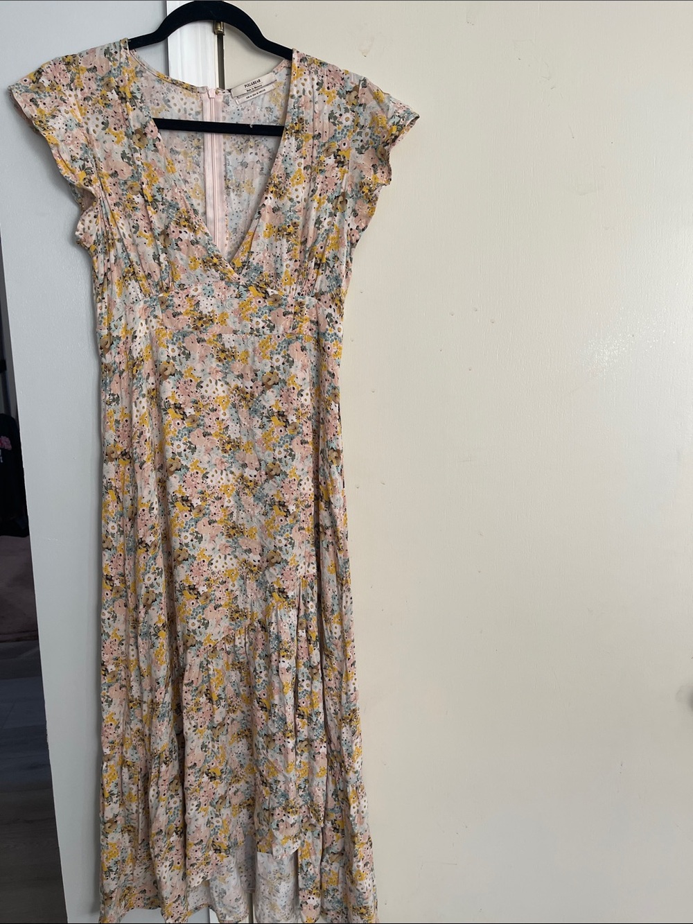Pull&Bear Pink Floral Maxi Dress with Yellow Accents